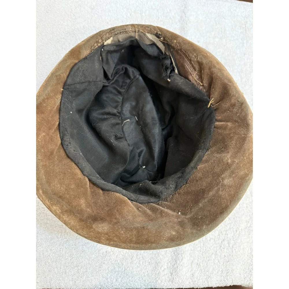 Vintage 1920s Brown Velvet Cloche Hat Embroidered Floral Flapper w/ Pins